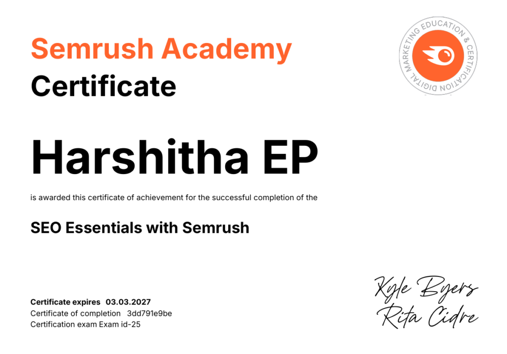 semrush certificate